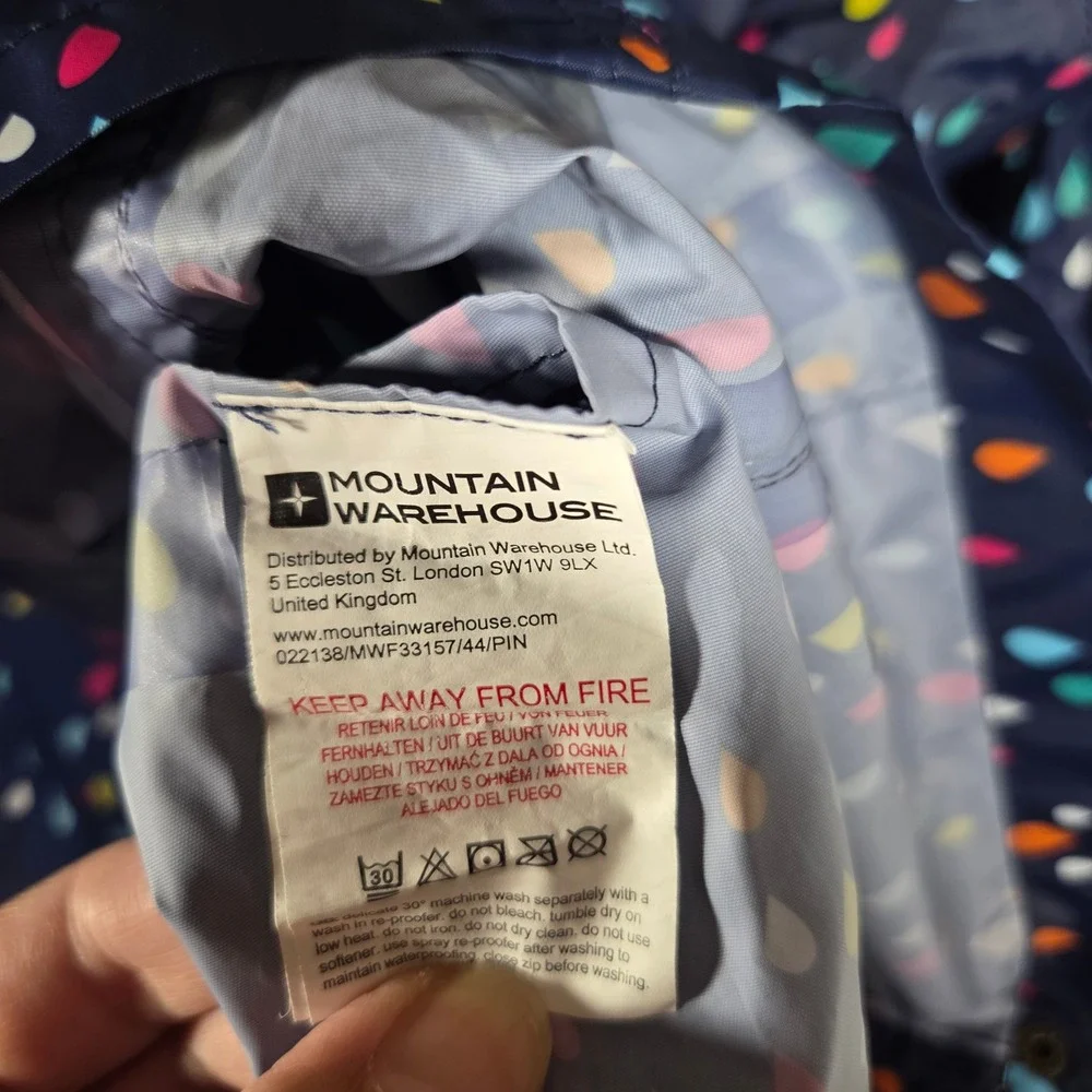 Mountain Warehouse Kids Rain Jacket Navy Multicolor Raindrop Windbreaker‎ 11-12Y